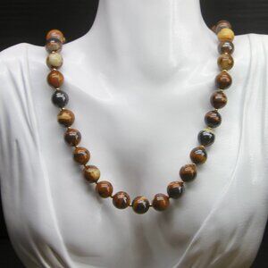 Iron Zebra Jasper Gemstone Necklace with Gold Seed Beads & Lobster Claw Clasp